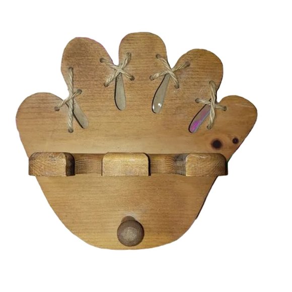 VINTAGE HANDMADE WOODEN BASEBALL GLOVE, BALL, BAT DISPLAY HOLDER - Picture 1 of 7